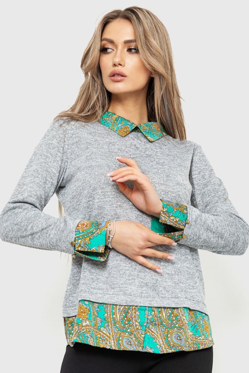 Блуза жіноча обманка, колір сірий, 230R542-1 - зображення 1
