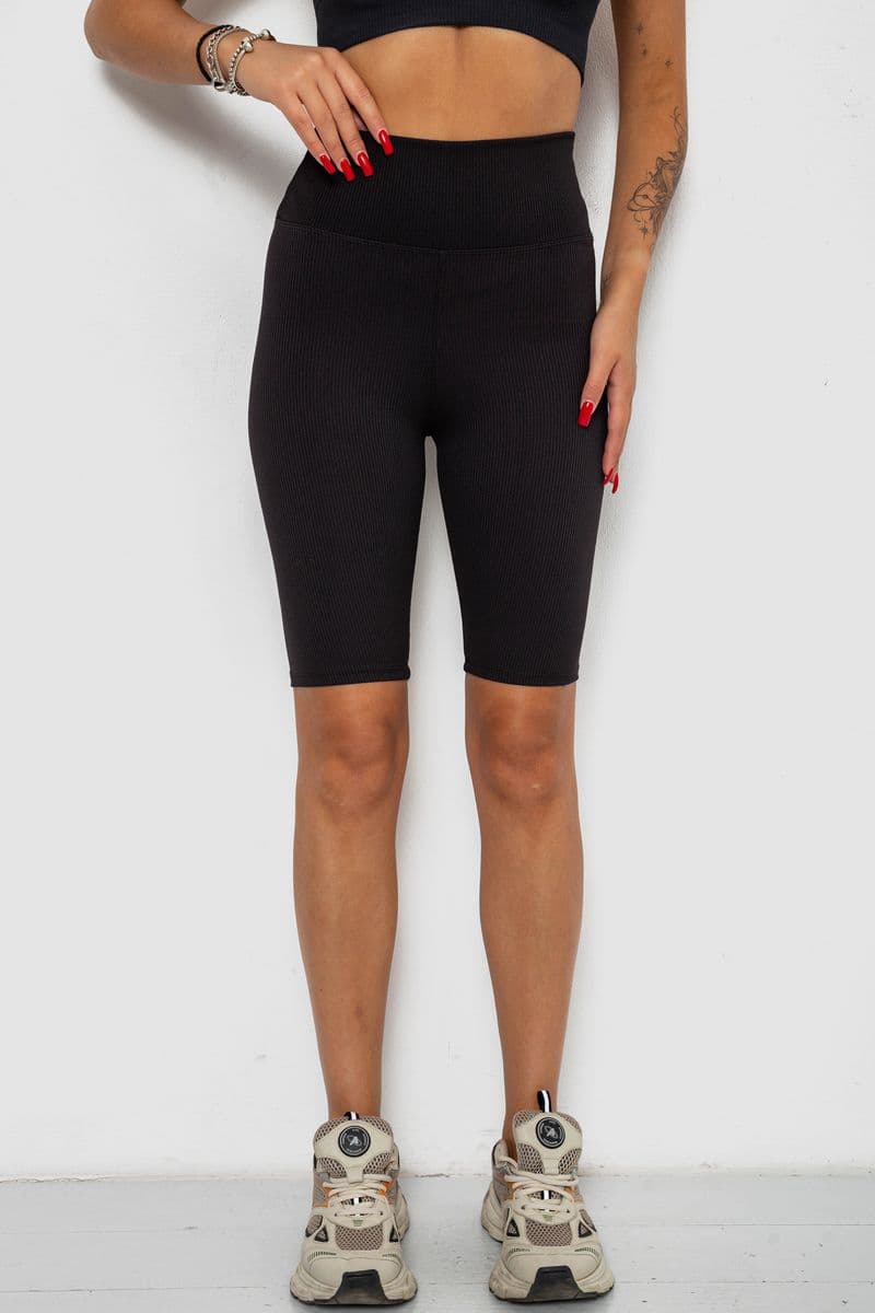 Велотреки жіночі в рубчик, колір чорний, 238R355-1 - зображення 1