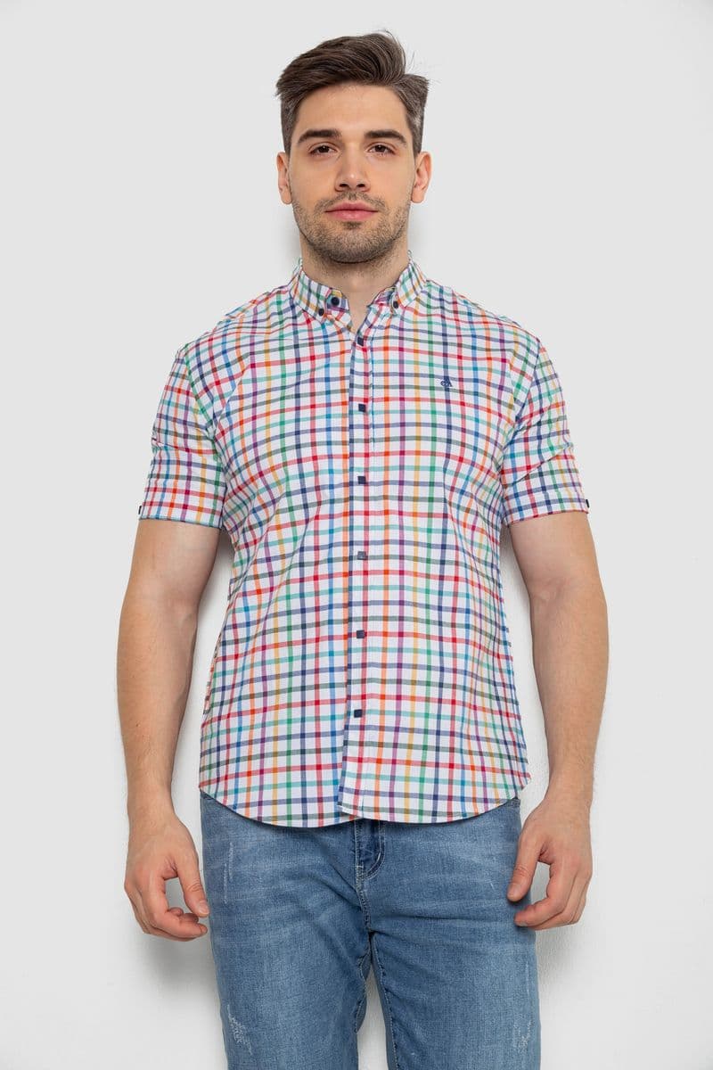 Сорочка чоловіча в клітку, колір білий, 214R842 - зображення 1