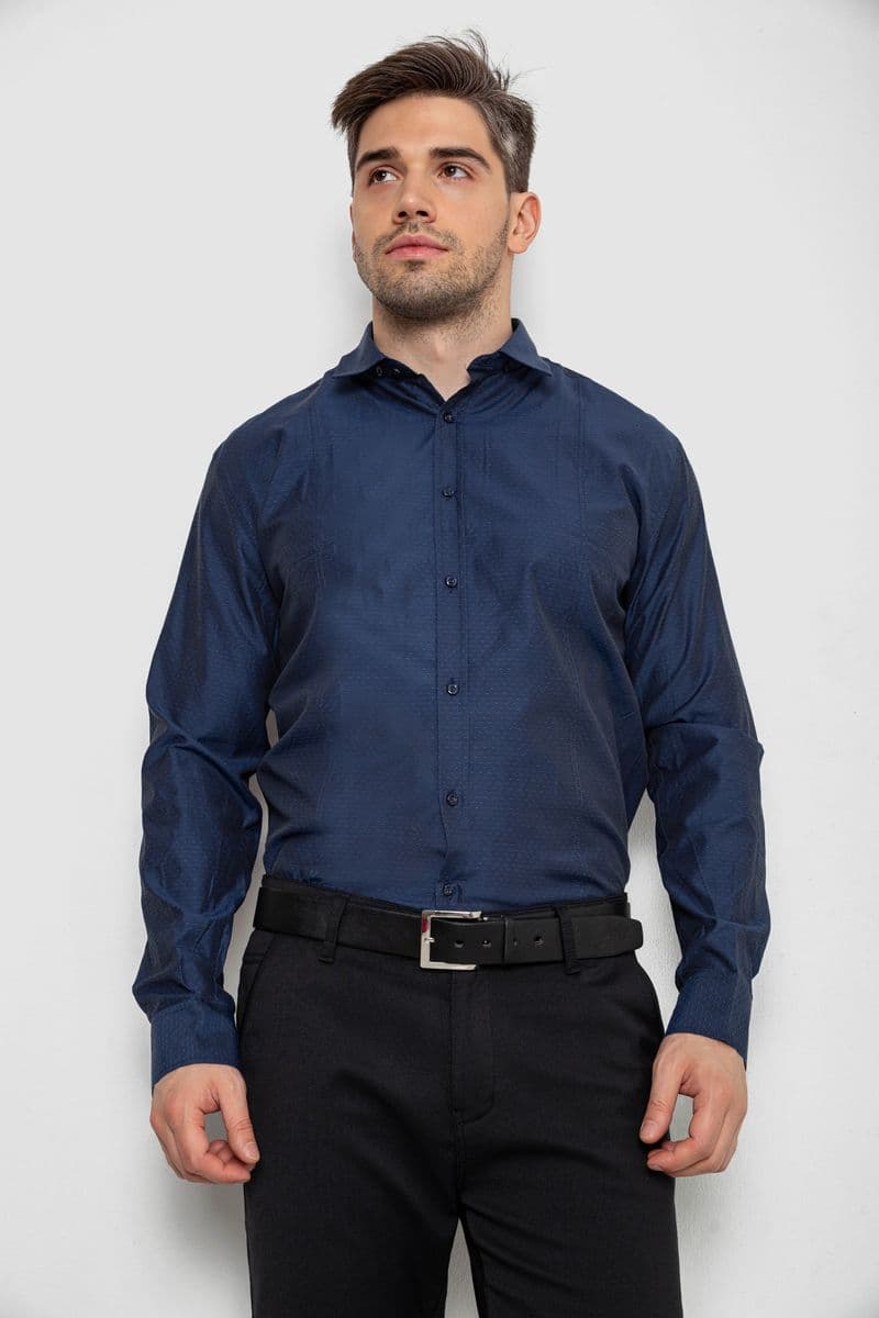 Сорочка чоловіча з довгим рукавом, колір темно-синій, 214R837 - зображення 1