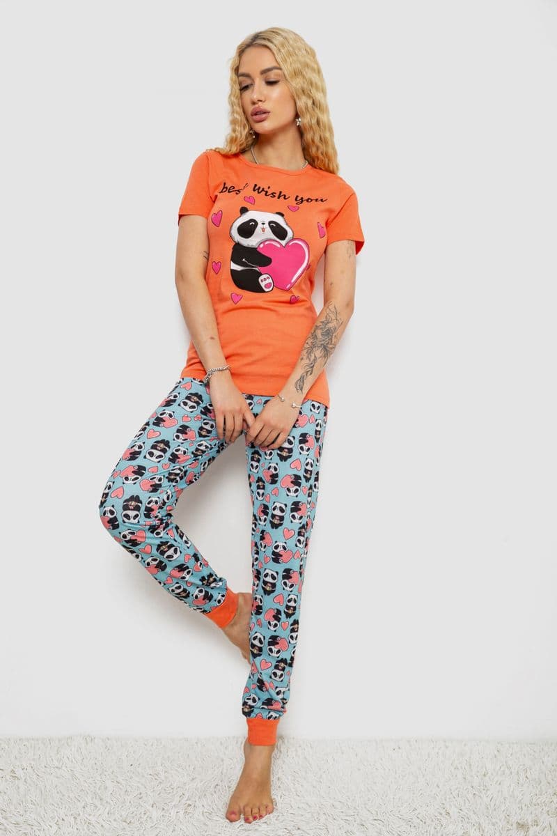 Піжама жіноча з принтом, колір персиково-блакитний, 243R15913 - зображення 1