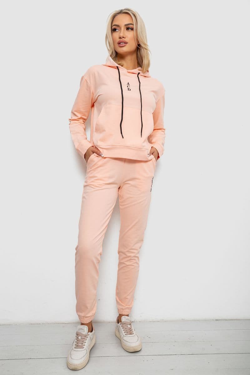 Спортивний костюм жіночий двонитка, колір персиковий, 214R1419-001 - зображення 1