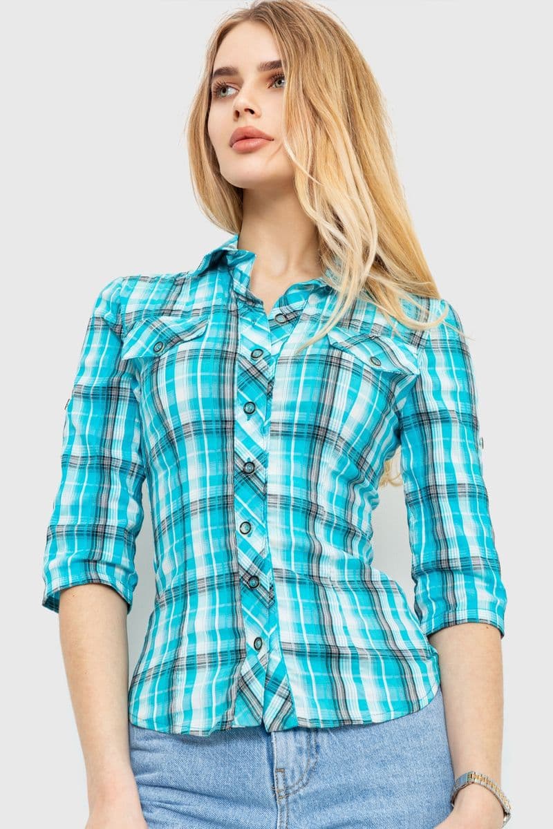 Сорочка жіноча в клітку, колір блакитний, 230R063 - зображення 1