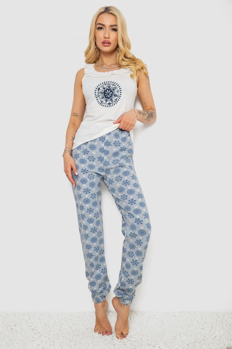 Піжама жіноча з принтом, колір молочний, 243R1484-021 - зображення 1