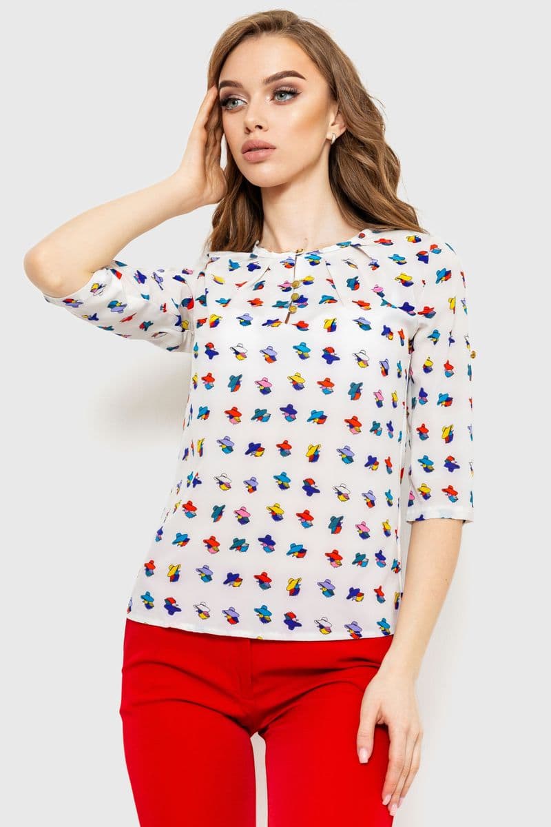 Блуза з принтом, колір молочно-синій, 230R1121 - зображення 1