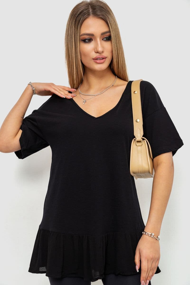 Футболка ошатна, колір чорний, 244R091 - зображення 1