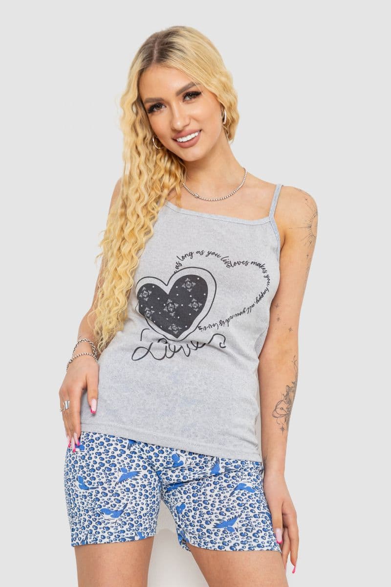 Жіноча піжама з принтом, колір сірий, 238R3144 - зображення 1