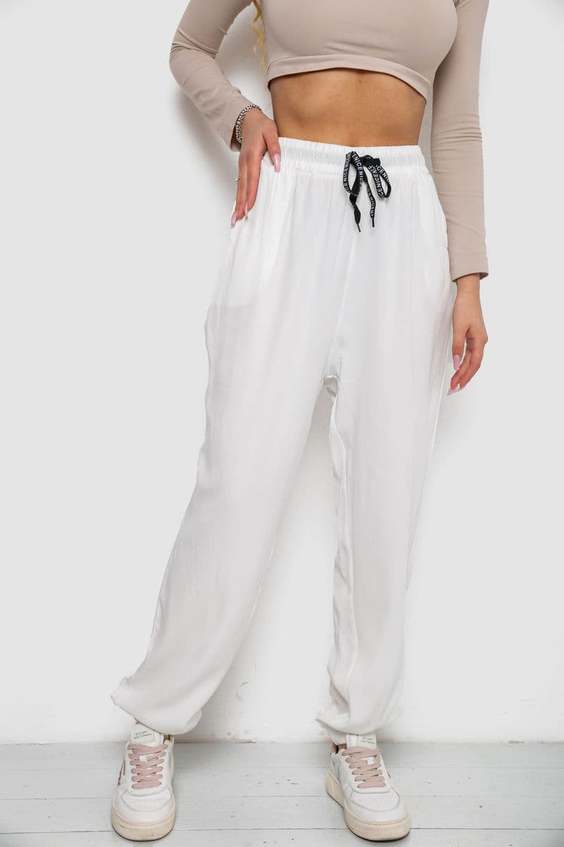 Штани жіночі катонові, колір білий, 244RLE-071 - зображення 1