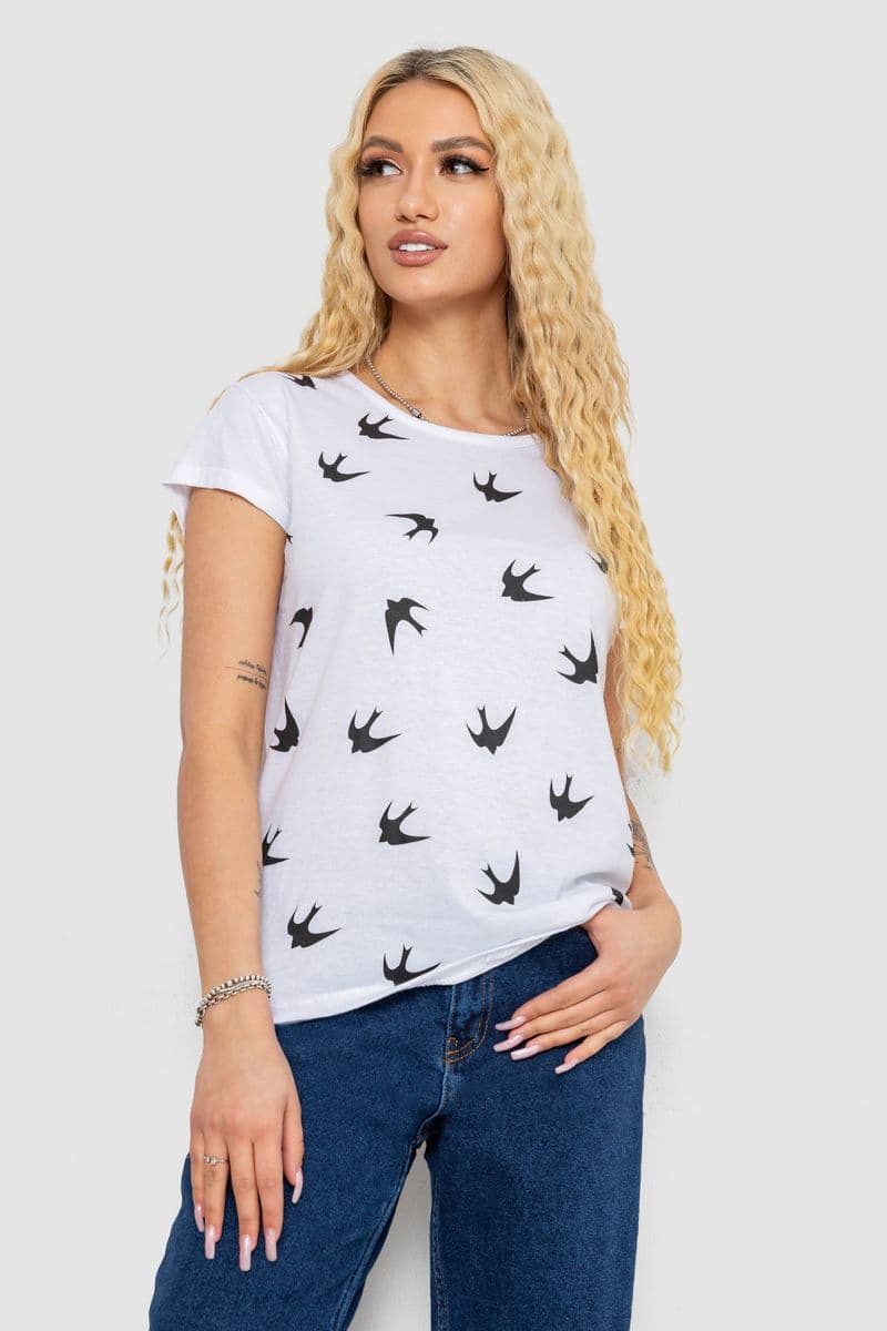 Футболка жіноча з принтом, колір білий, 244R2214 - зображення 1