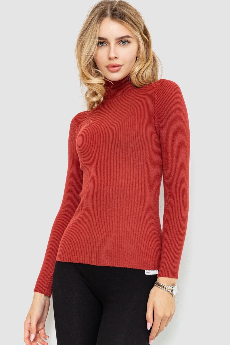 Стильний жіночий гольф у рубчик, колір темно-кораловий, 204R001 - зображення 1