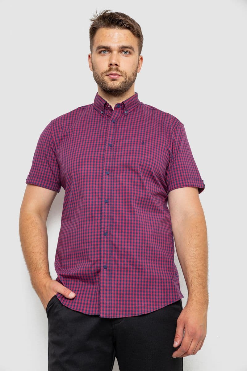 Сорочка чоловіча в клітинку, колір бордовий, 214R4564-2 - зображення 1
