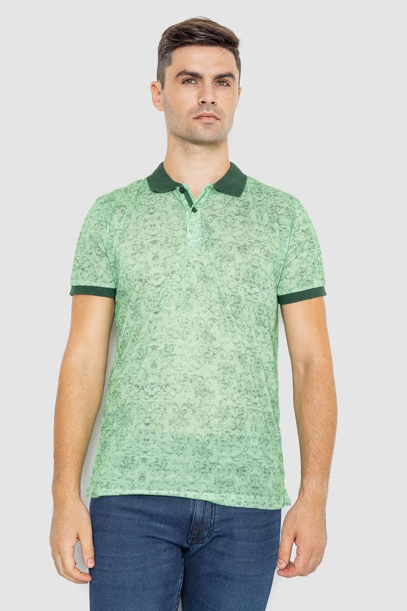 Поло чоловіче з принтом, колір зелений, 247R316 - зображення 1