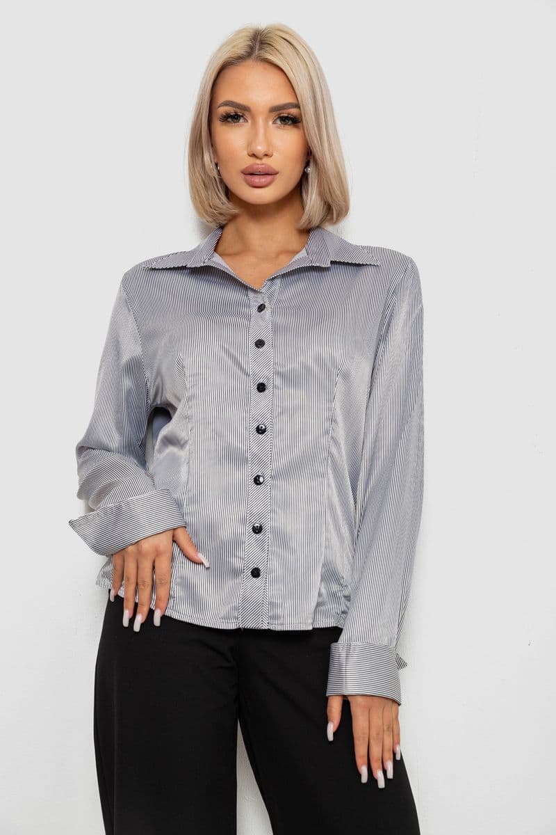 Сорочка класична в смужку, колір біло-чорний, 230R64-1 - зображення 1