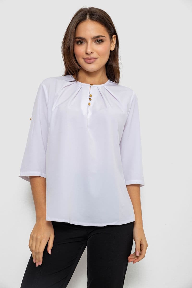 Блуза однотонна, колір білий, 230R112-10 - зображення 1