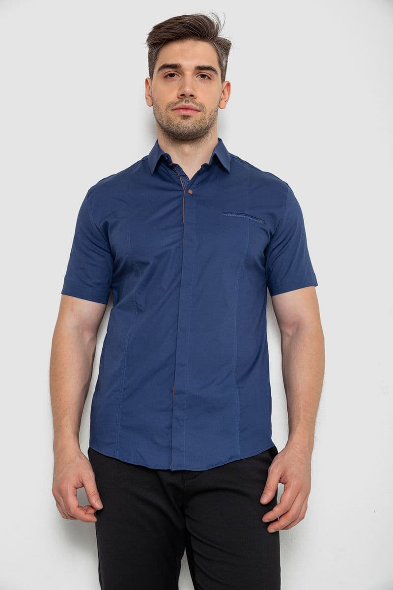 Сорочка чоловіча однотонна класична, колір синій, 214R7108 - зображення 1