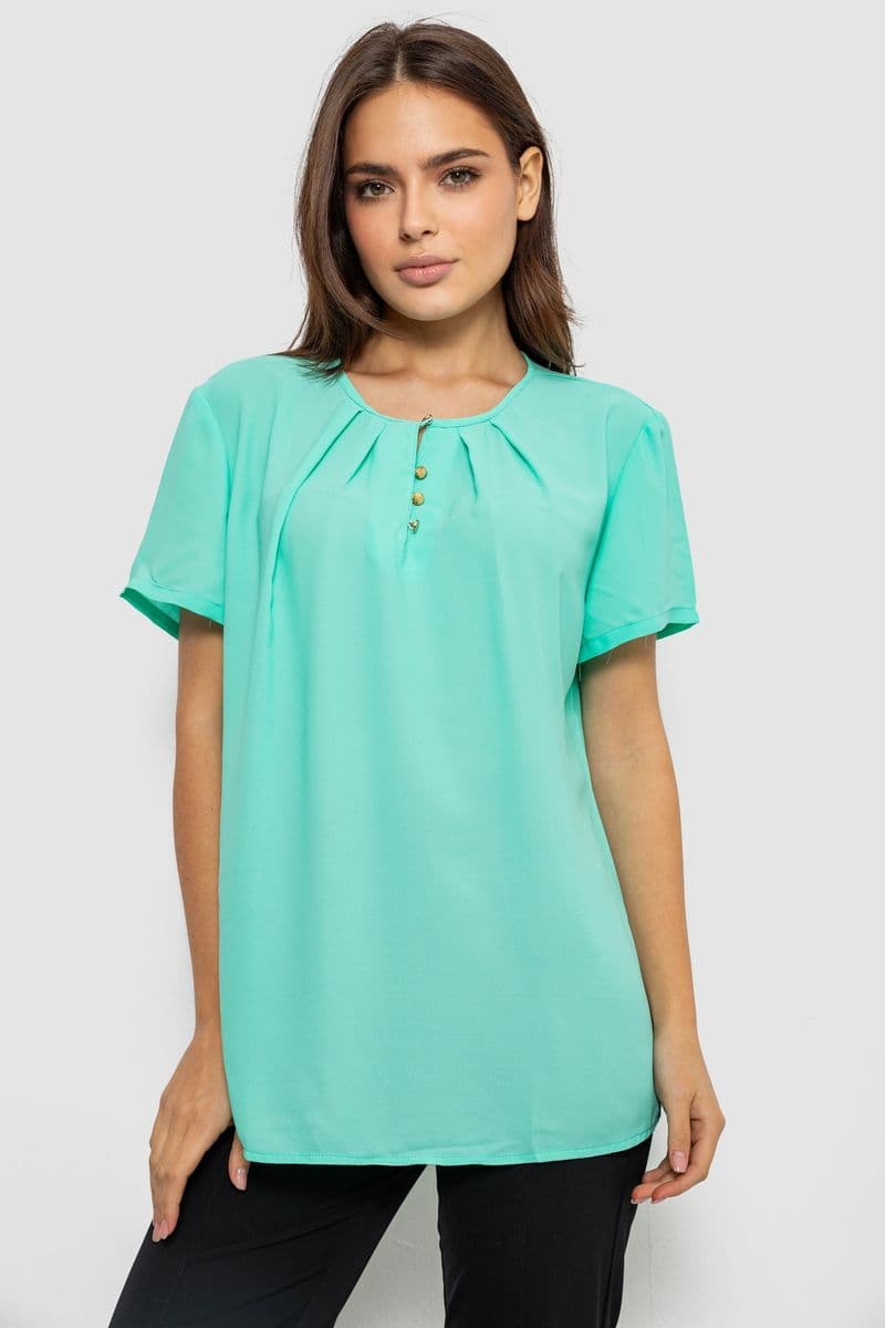Блуза однотонна, колір м'ятний, 230R112-15 - зображення 1