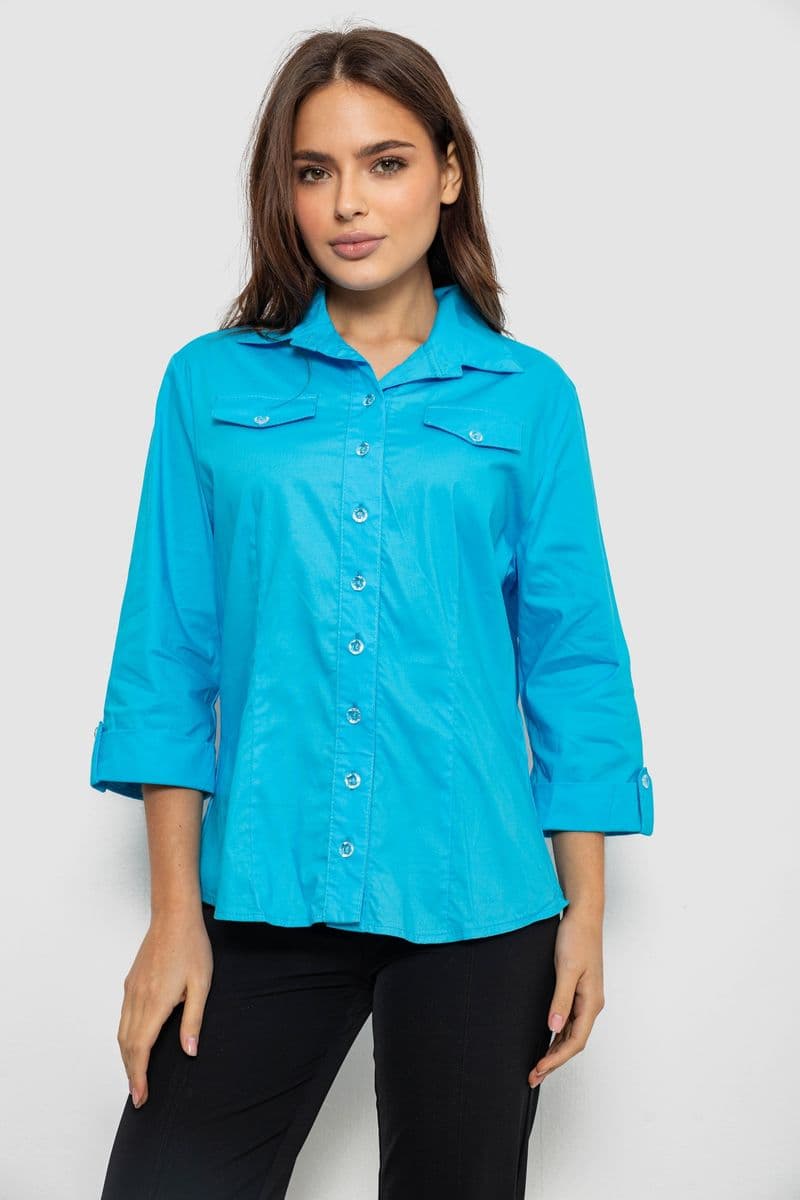 Сорочка жіноча однотонна, колір блакитний, 230R068-7 - зображення 1
