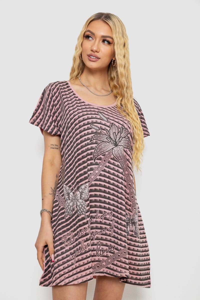 Туніка жіноча з принтом, колір пудрово-чорний, 238RBD378 - зображення 1