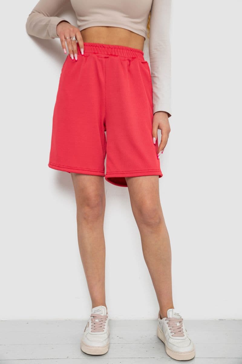 Шорти жіночі в рубчик, колір темно-кораловий, 238R110 - зображення 1