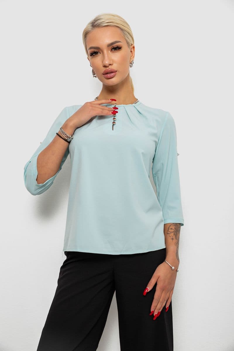 Блуза однотонна, колір м'ятний, 230R1121-1 - зображення 1