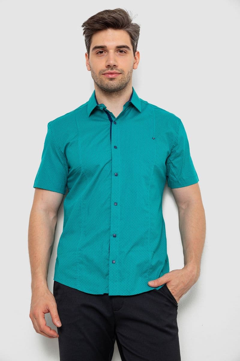 Сорочка чоловіча з принтом, колір бірюзовий, 214R7129 - зображення 1