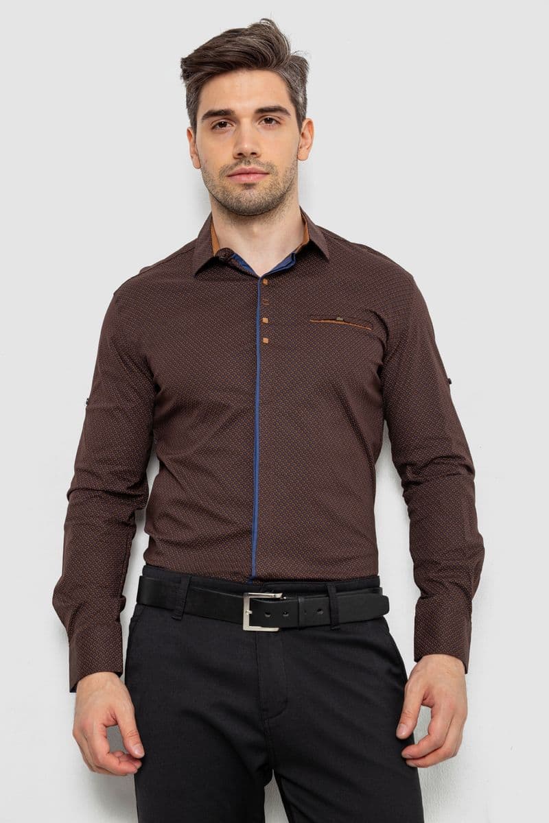 Сорочка чоловіча, колір коричневий, 214R7004 - зображення 1