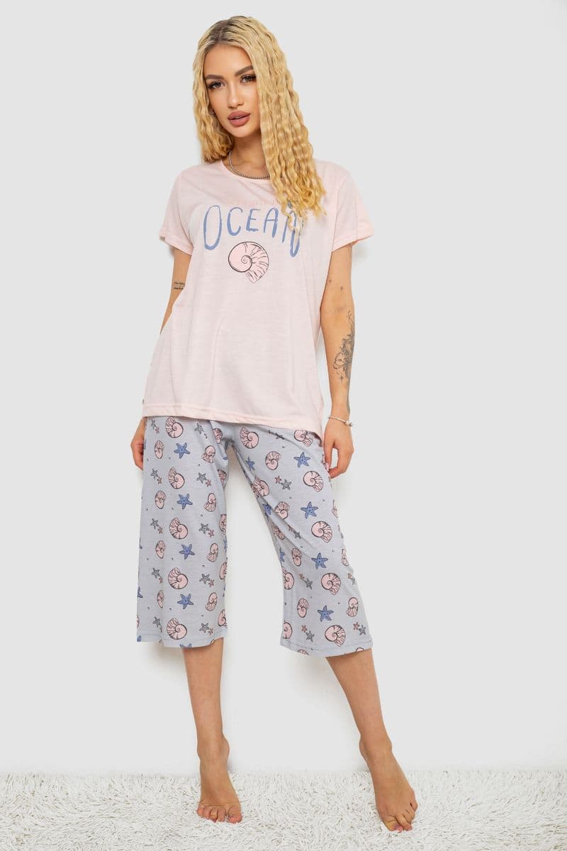 Піжама жіноча з принтом, колір рожевий, 243R7134 - зображення 1
