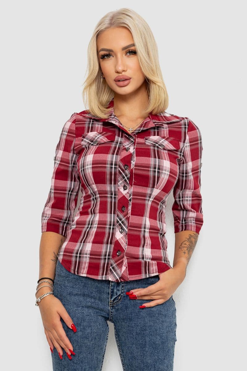 Сорочка жіноча в клітку, колір бордовий, 230R063 - зображення 1