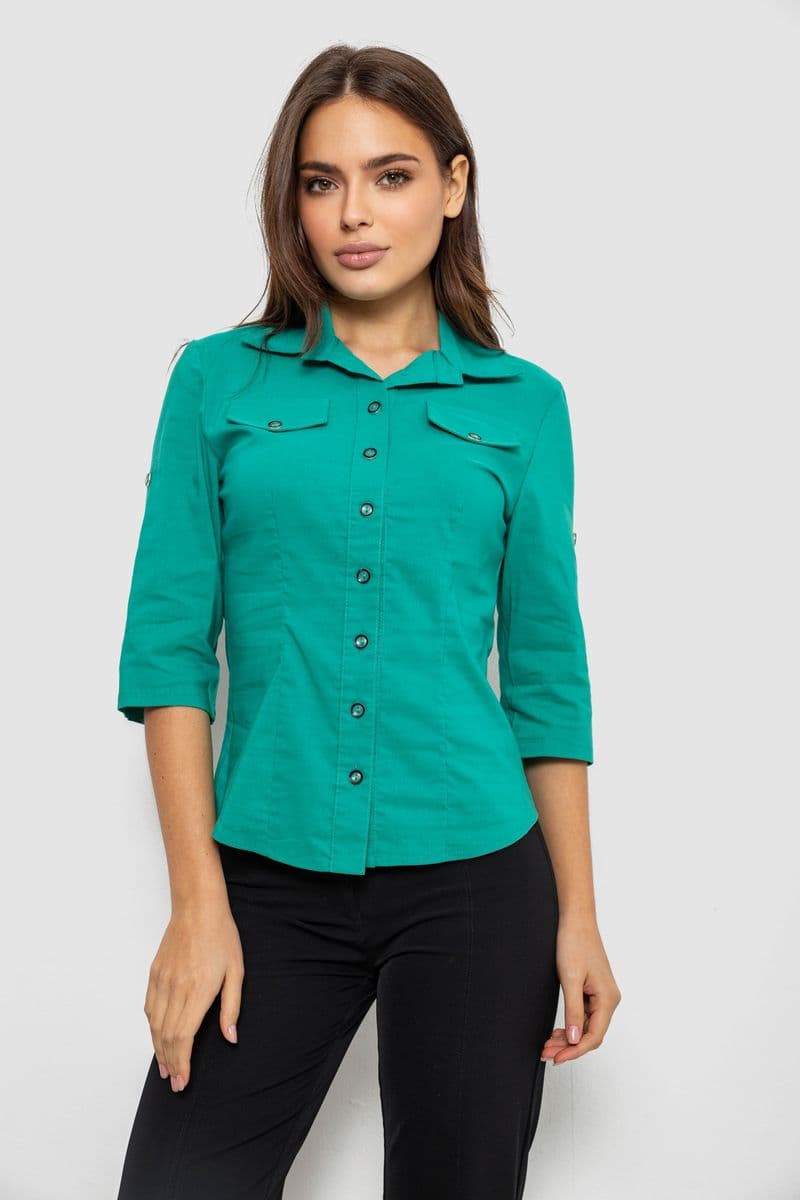 Сорочка жіноча однотонна, колір зелений, 230R068-5 - зображення 1