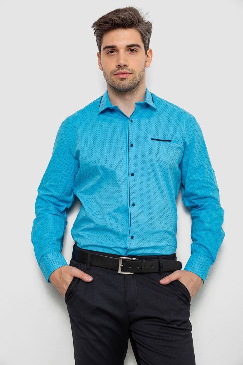 Сорочка чоловіча з принтом, колір блакитний, 214R7497 - зображення 1