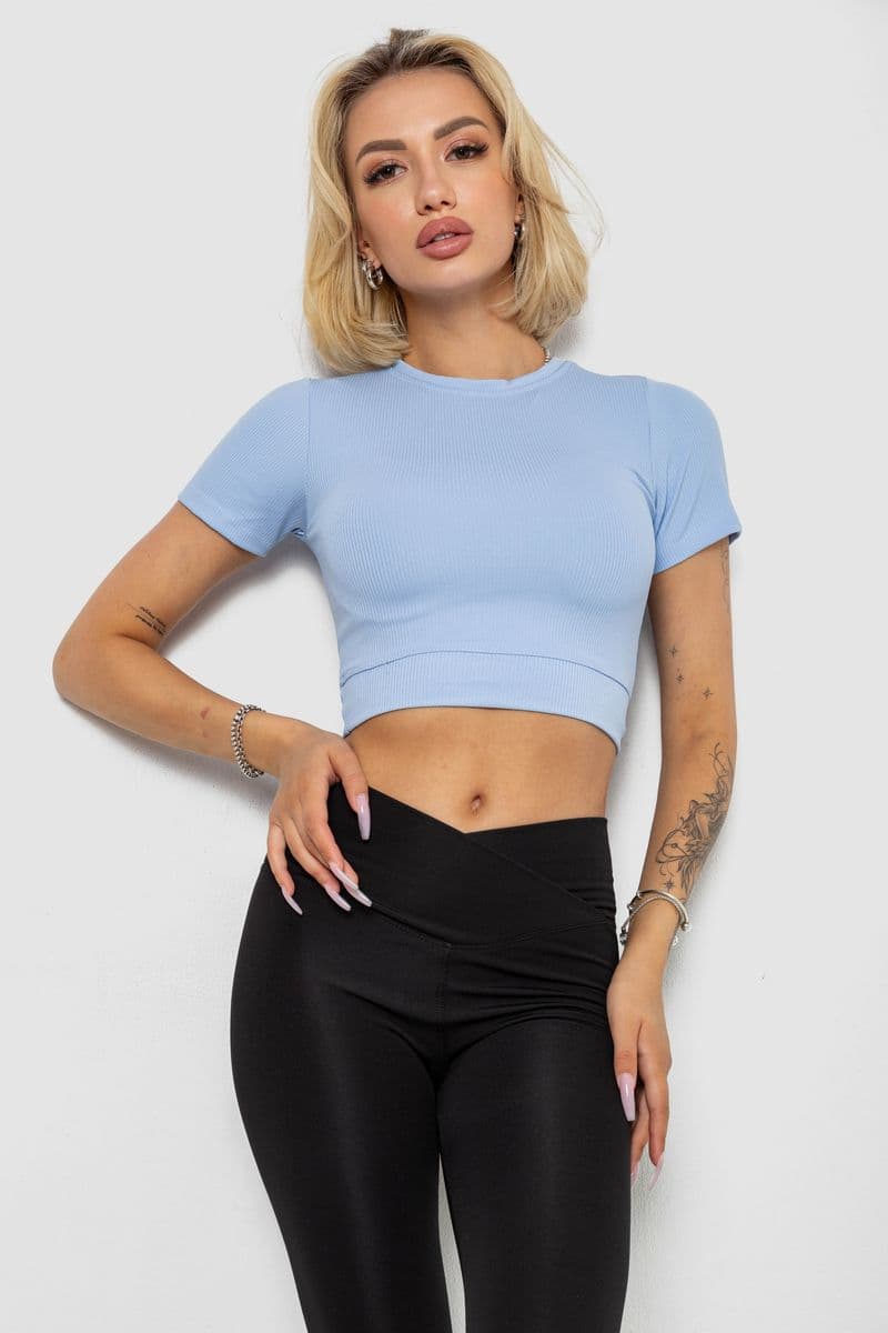 Футболка - топ жіноча в рубчик, колір блакитний, 238R58210 - зображення 1
