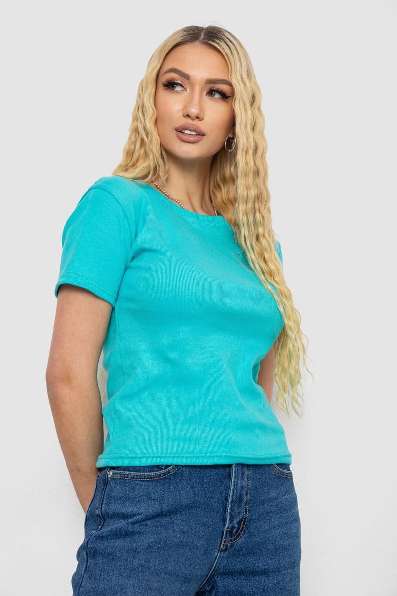 Футболка жіноча в рубчик, колір бірюзовий, 238R123-1 - зображення 1