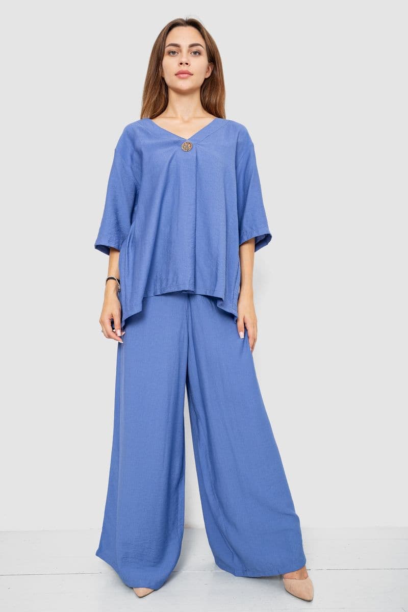 Костюм жіночий тканина льон жатка, колір джинс, 102R5263 - зображення 1