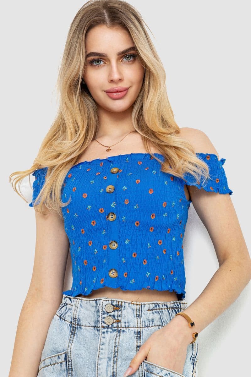 Топ з квітковим принтом, колір електрик, 244R094 - зображення 1