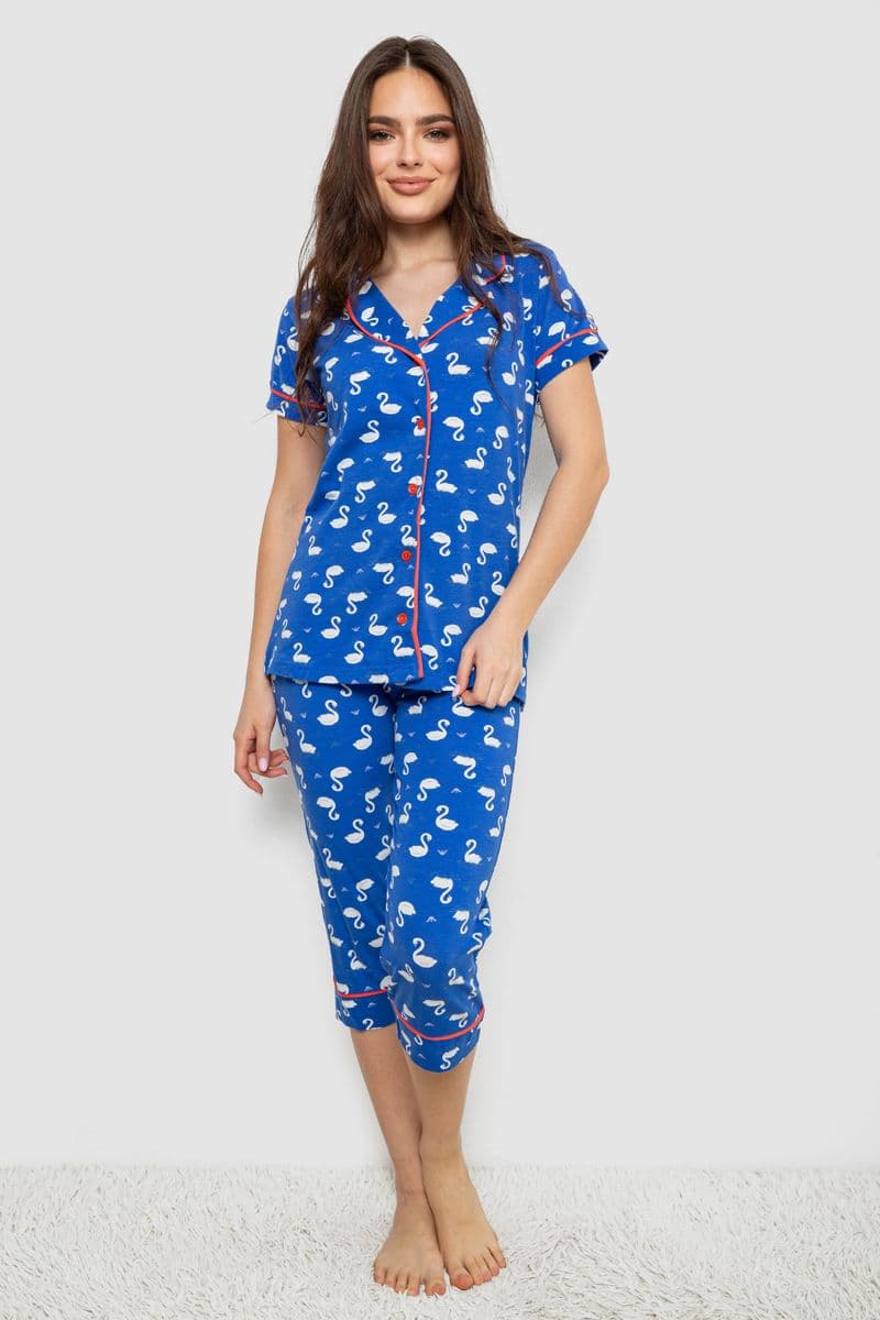 Жіноча піжама з принтом, колір синій, 243R19014 - зображення 1