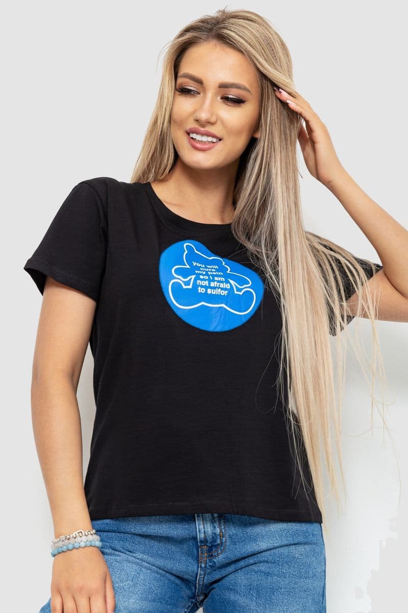 Футболка жіноча з принтом, колір чорний, 221R3009 - зображення 1