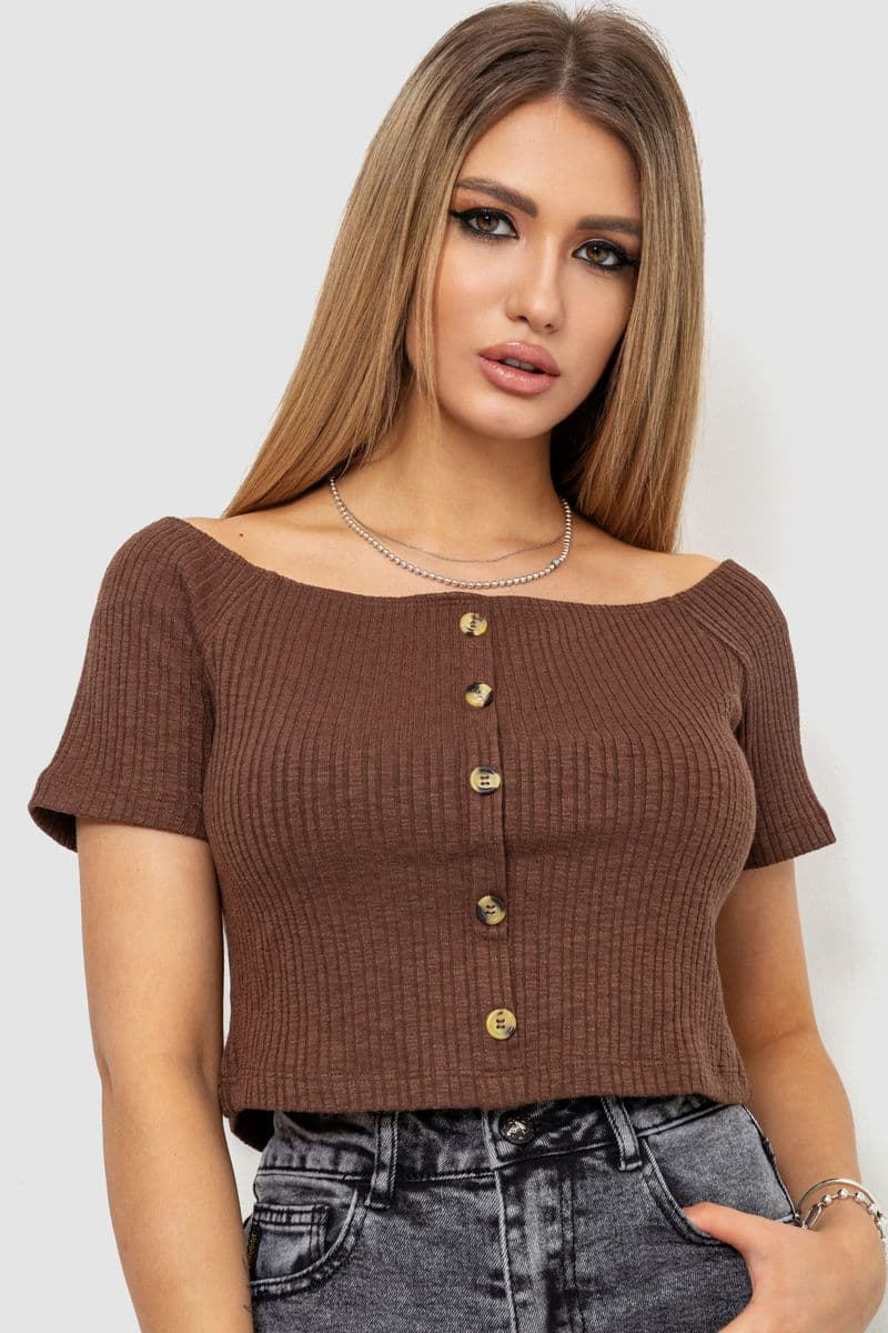 Топ жіночий однотонний, колір коричневий, 244R087 - зображення 1