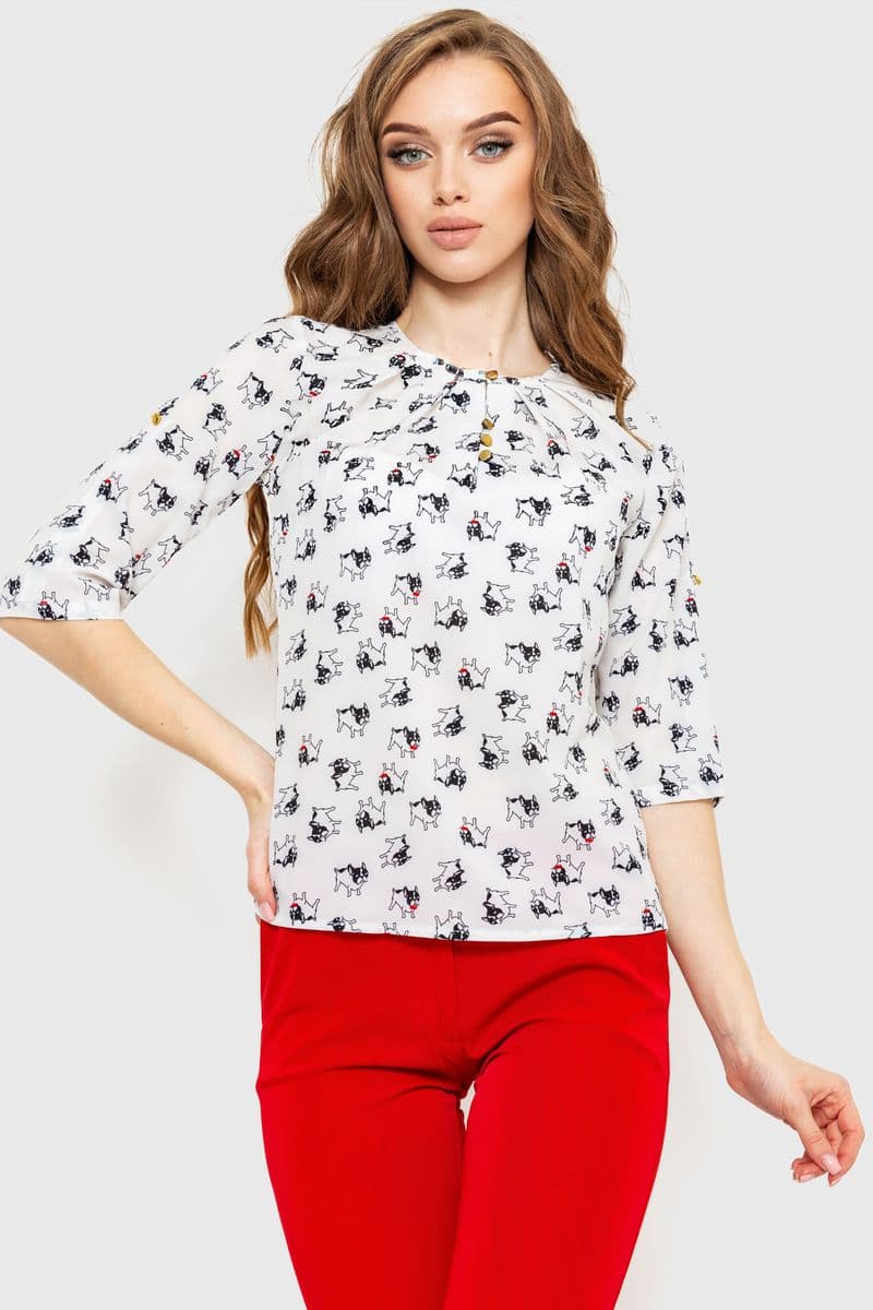 Блуза з принтом, колір молочно-чорний, 230R1121 - зображення 1