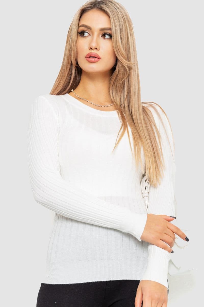Водолазка жіноча в рубчик, колір білий, 204R9031 - зображення 1