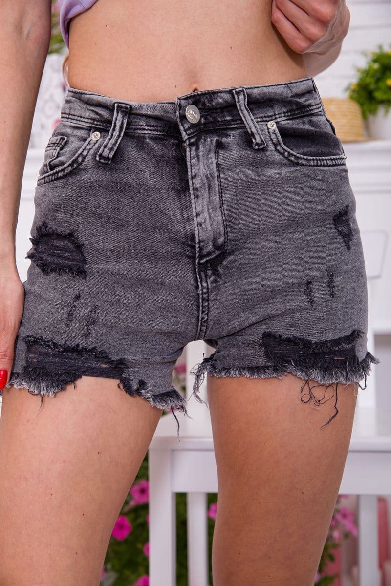 Джинсові жіночі шорти, сірого кольору рвані, 164R523 - зображення 1