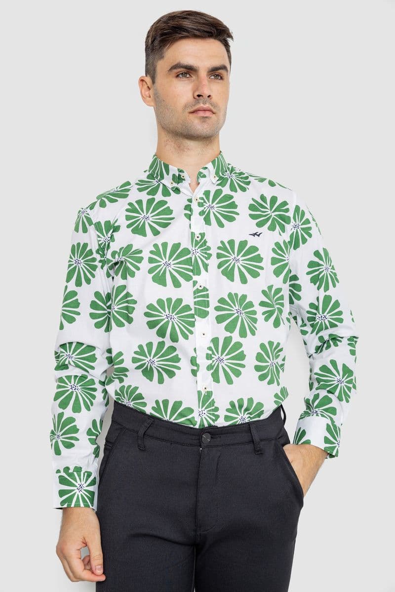Сорочка чоловіча повсякденна, колір біло-зелений, 247R402 - зображення 1
