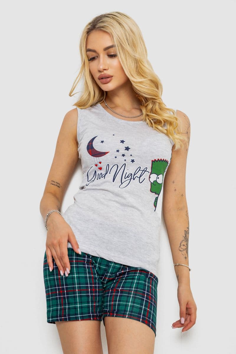 Піжама жіноча з принтом, колір сірий, 243R2479 - зображення 1