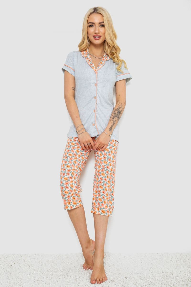 Піжама жіноча з принтом, колір сірий, 243R19013 - зображення 1