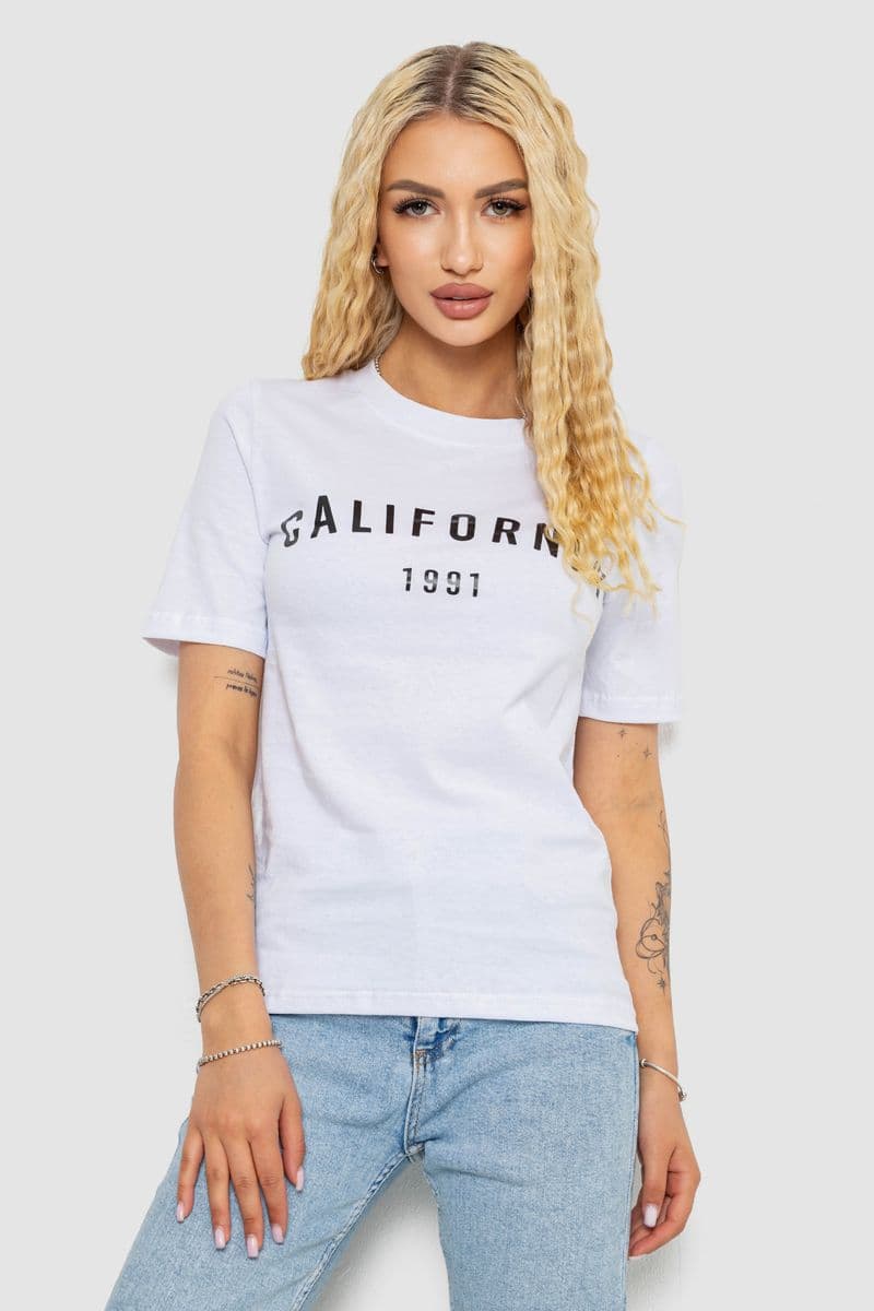 Футболка жіноча з принтом 241R130, колір білий, 241R131 - зображення 1