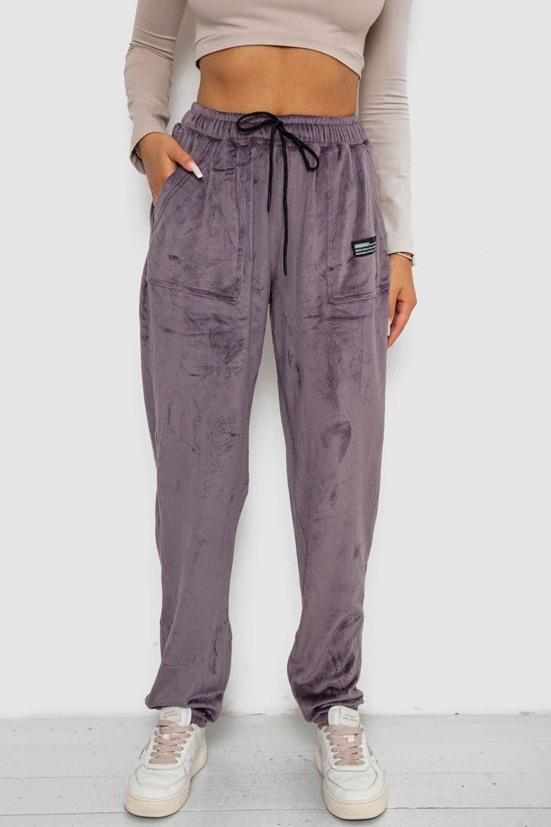 Спортивні штани велюрові жіночі на флісі, колір сливовий, 238R58645 - зображення 1