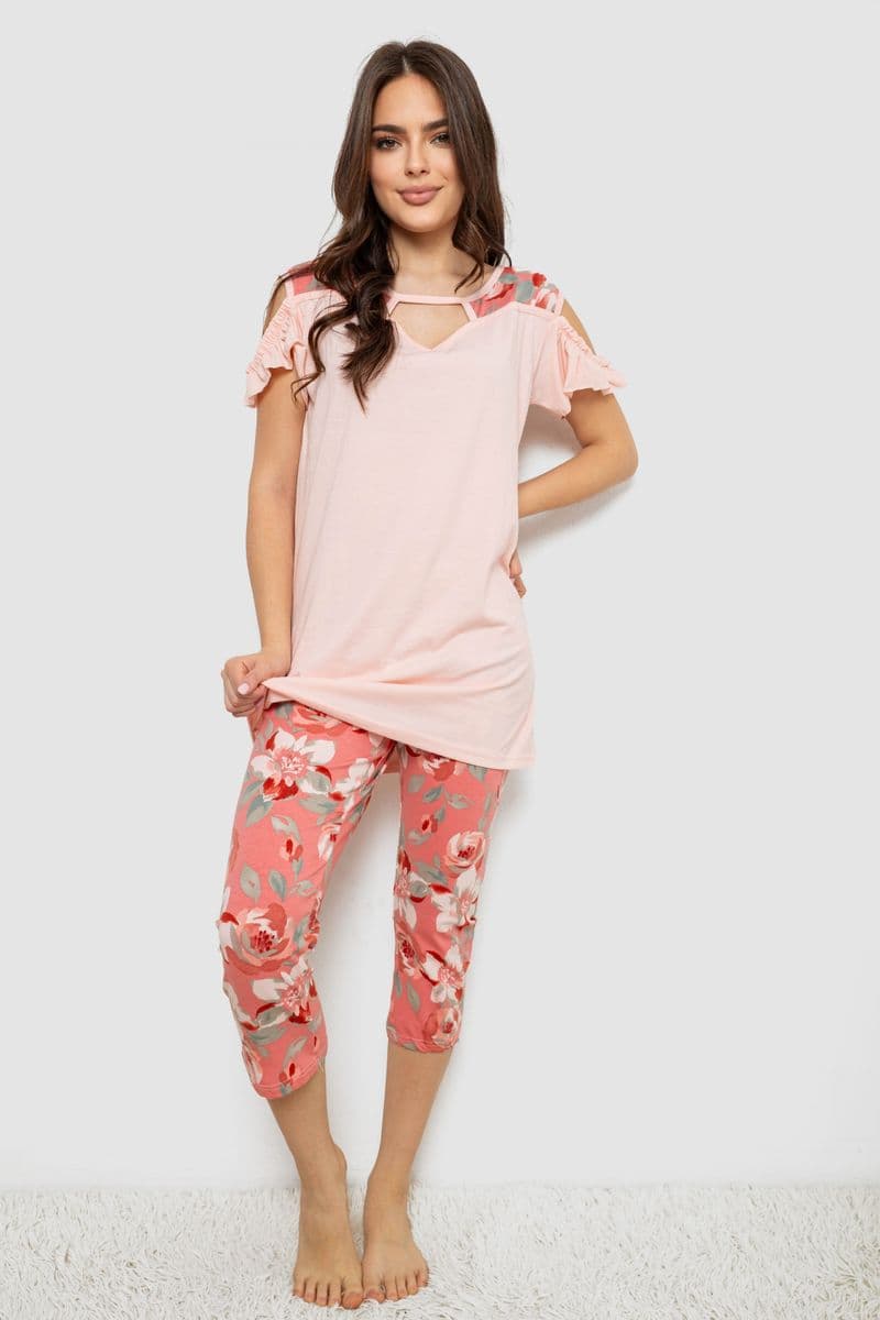 Жіноча піжама з принтом, колір персиковий, 243R1602-003 - зображення 1