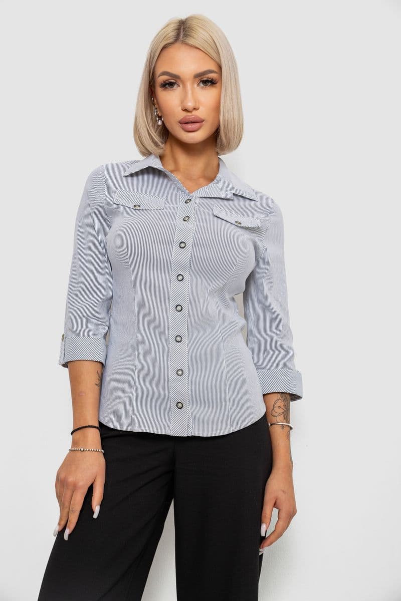 Сорочка класична в смужку, колір біло-сірий, 230R643-1 - зображення 1