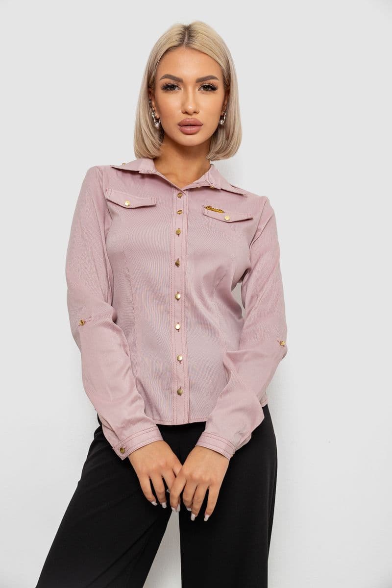 Сорочка класична в смужку, колір пудровий, 230R646 - зображення 1