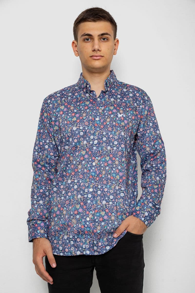 Сорочка чоловіча з принтом, колір синій, 214R2699 - зображення 1
