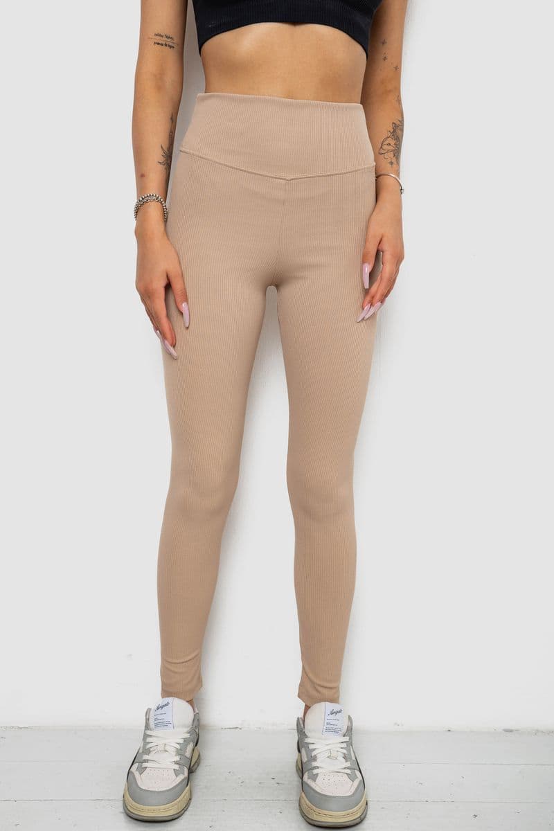 Лосини однотонні в рубчик, колір світло-бежевий, 238R606 - зображення 1